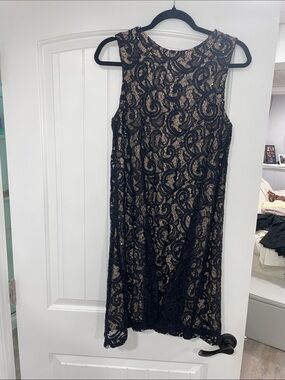 Scarlett Black Lace Midi Dress with Nude Lining